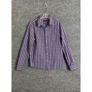 Untuckit Mens Button Up Shirt Size Medium Slim Fit Red White Blue Plaid Office